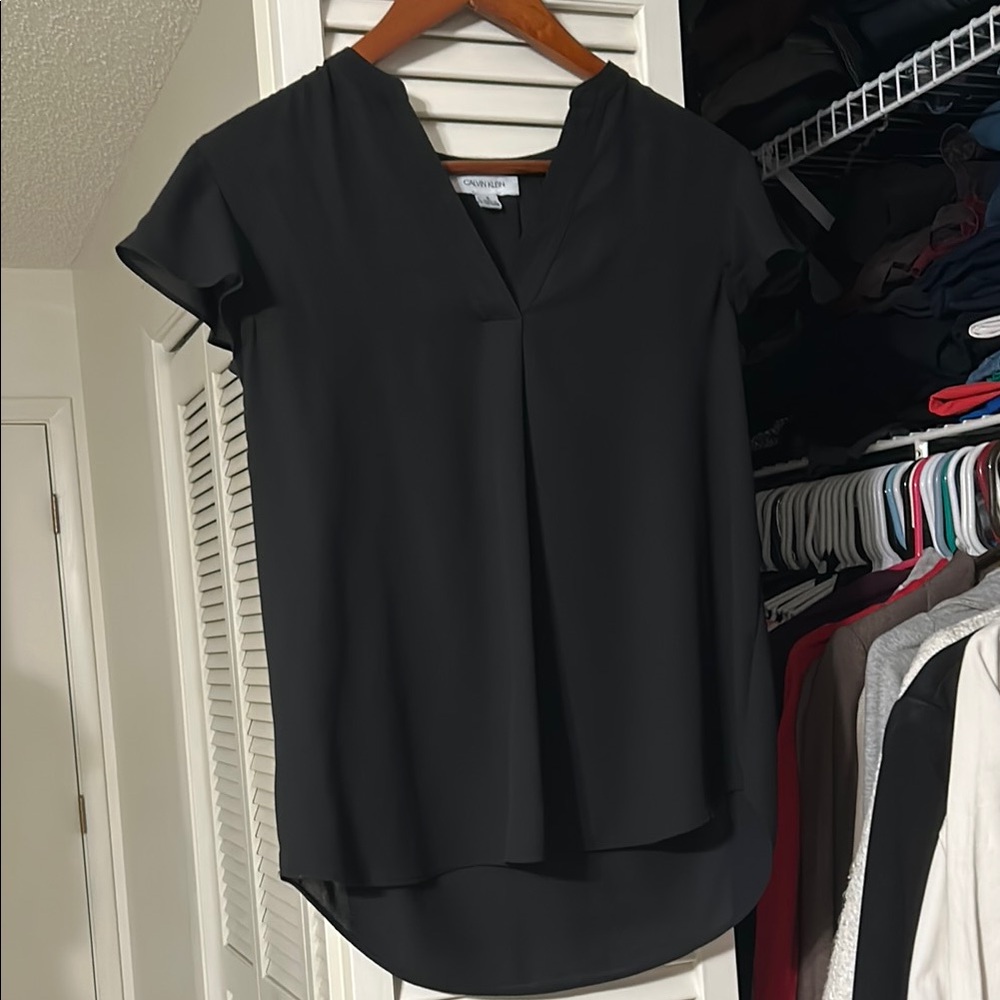 Calvin Klein Black Relaxed Blouse with Mandarin Collar